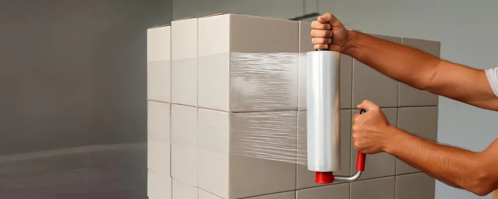 بسته بندی پالت با فیلم استرچ صنعتی ضخیم.